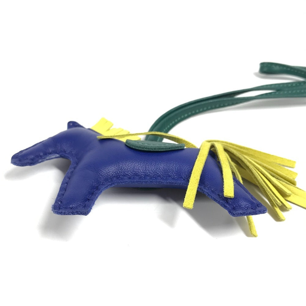HERMES Rodeo PM Bag Charm with Horse Cheval Keychain Charm by Anjo Miro, Blue, for Women