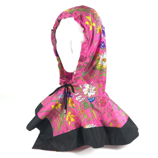 GUCCI 555181 Flora Floral Print Hoodie, Nylon Poncho, Pink, Women's