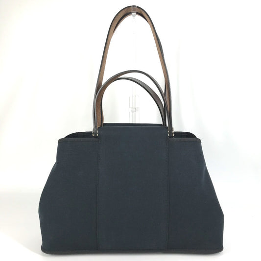 HERMES Cabag Elan PM Shoulder Bag/Tote Bag in Leather/Canvas, Dark Navy