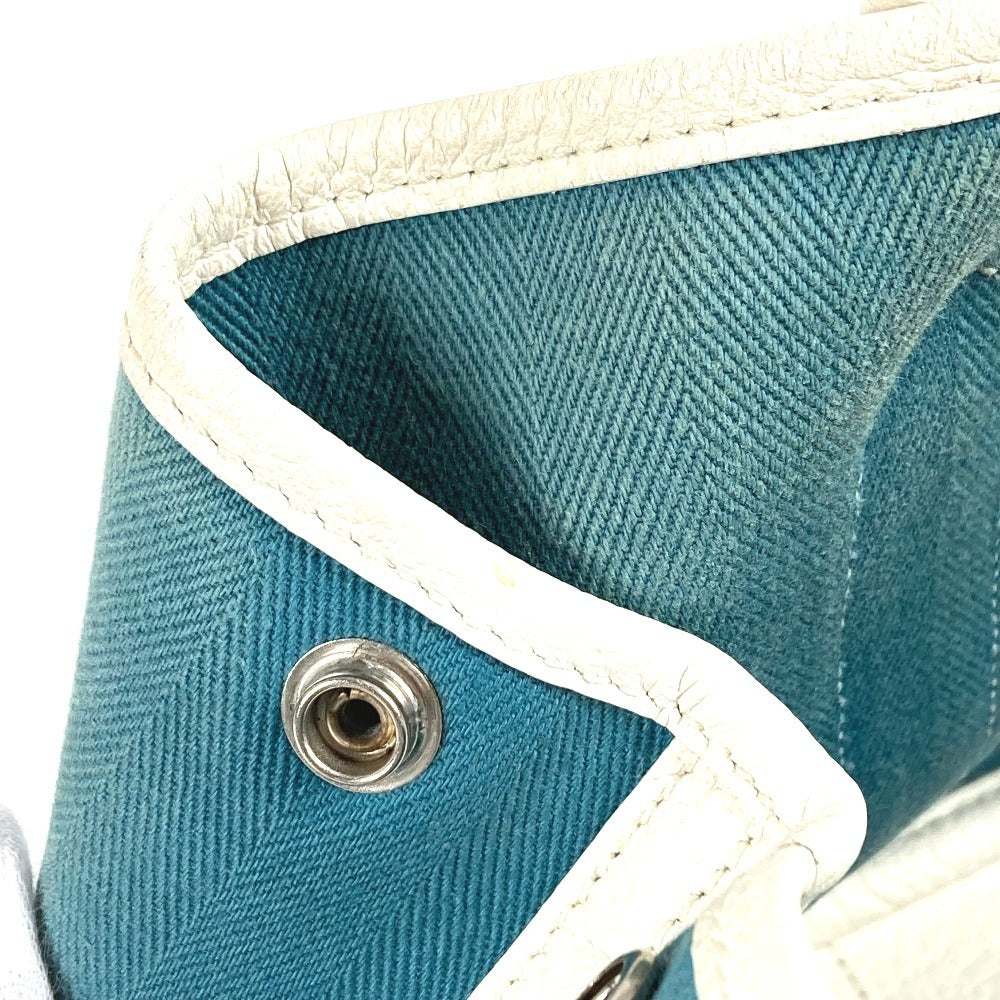 HERMES Garden Party TPM Toile Officier Leather Handbag/Tote Bag, Blue, Women's