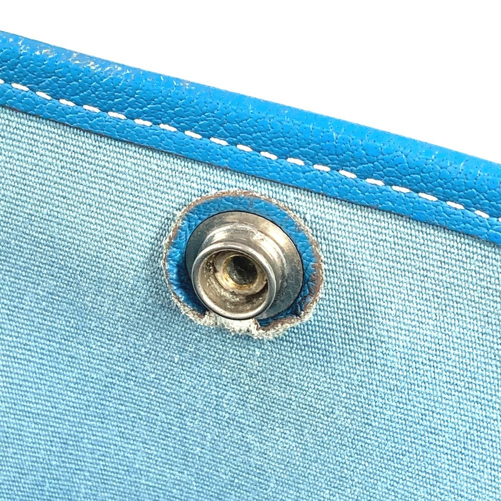 HERMES Garden Party TPM Toile Officier Leather Handbag/Tote Bag, Blue, Women's