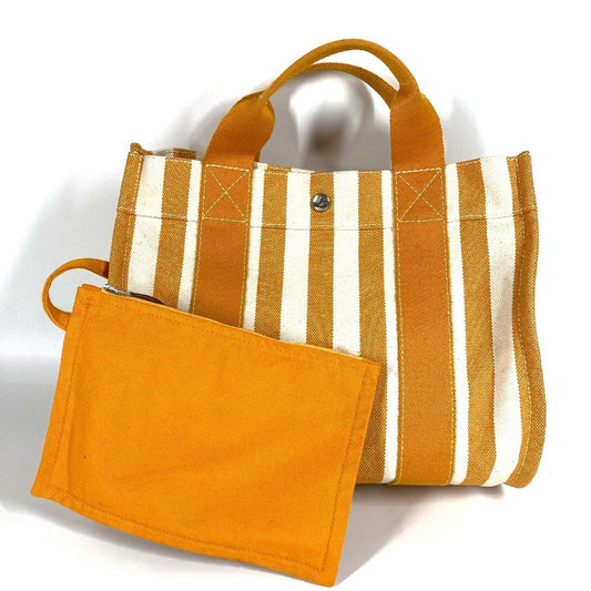 HERMES Cannes PM Tote Bag with Border Pouch, Cotton, Yellow, for Women