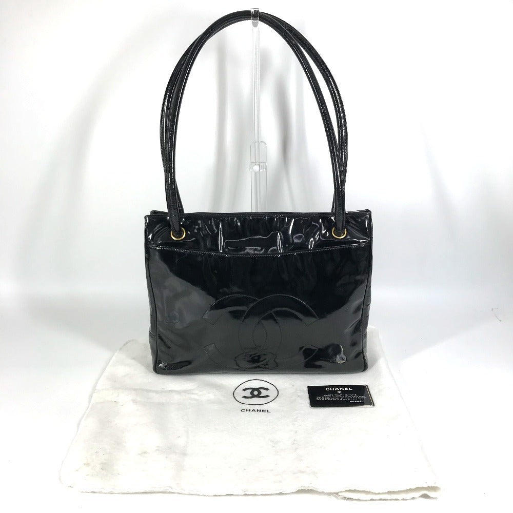 CHANEL Vintage CC Logo Coco Mark Bolso Tote Bolso Bandolera Esmalte Mujer Negro