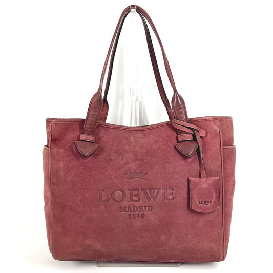 LOEWE Logo Heritage Tote Bag Shoulder Bag Nubuck Unisex Bordeaux