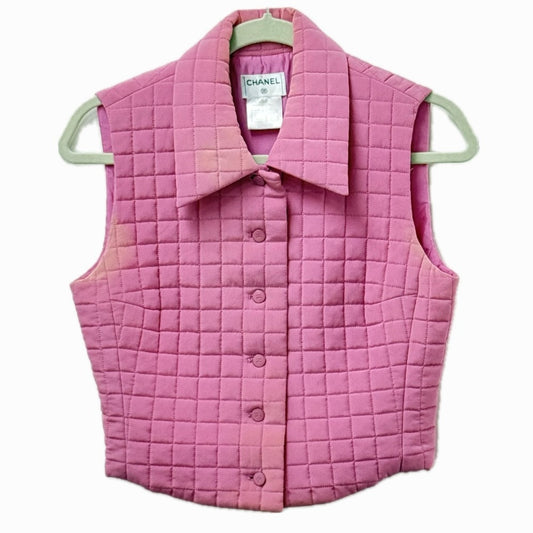 CHANEL P15739 00S CC Coco Mark Quilted Sleeveless Top/Vest, Silk, Pink, Women's