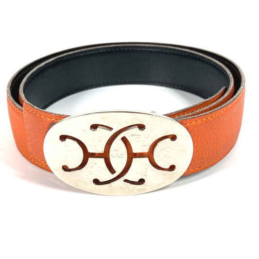 HERMES Double H Logo Buckle Belt for Bottoms, Leather, Unisex, Orange
