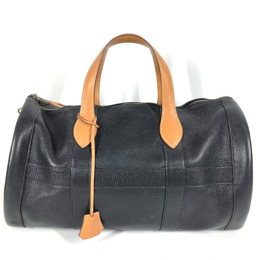 HERMES Vintage Art Deco Travel Bag, Handbag, Two-Tone Cylindrical Boston Bag, Ardennes, Unisex, Black
