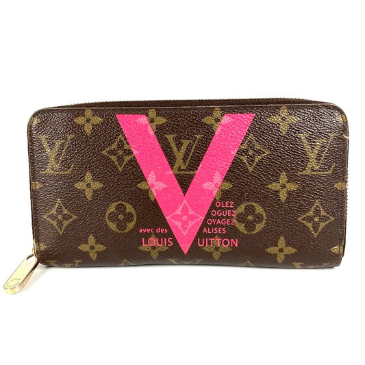 LOUIS VUITTON M60936 モノグラム Vモチーフ ジッピーウォレット ラウンドファスナー ロングウォレット 長財布 モノグラムキャンバス ユニセックス ブラウン