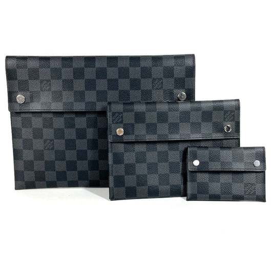 Louis Vuitton N60255 Damier Graphite Alpha Triple Pouch 3 Piece Set Bag Pouch Flap Kad Kedua Kad Kad Dompet Klac Bag Damier Graphite Canvas Unisex Hitam