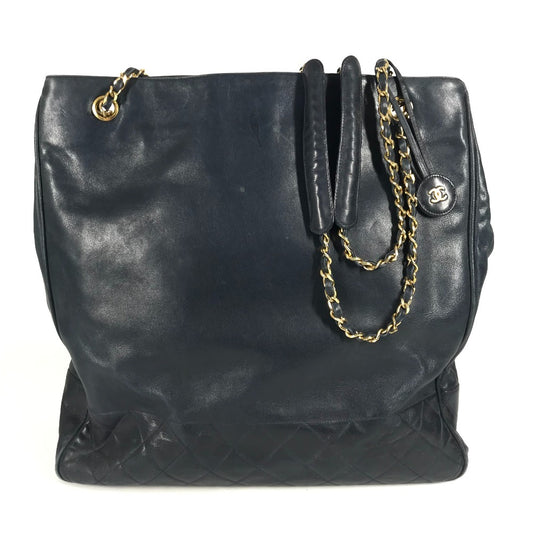 CHANEL ヴィンテージ CC ココマーク ロゴ マトラッセ キルティング カバン 肩掛け チェーンバッグ トートバッグ ショルダーバッグ ラムスキン レディース ネイビー