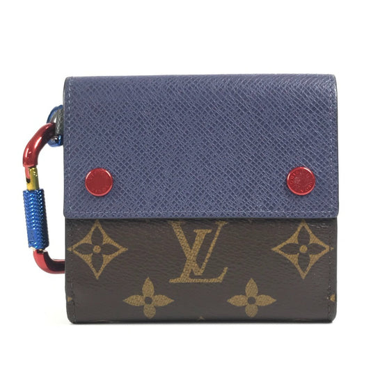 LOUIS VUITTON M63041 モノグラム&タイガ コンパクトウォレット 財布 カラビナ付き 2つ折り財布 モノグラムキャンバス ユニセックス ブルー×レッド