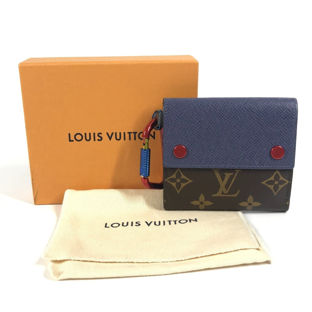 LOUIS VUITTON M63041 モノグラム&タイガ コンパクトウォレット 財布 カラビナ付き 2つ折り財布 モノグラムキャンバス ユニセックス ブルー×レッド