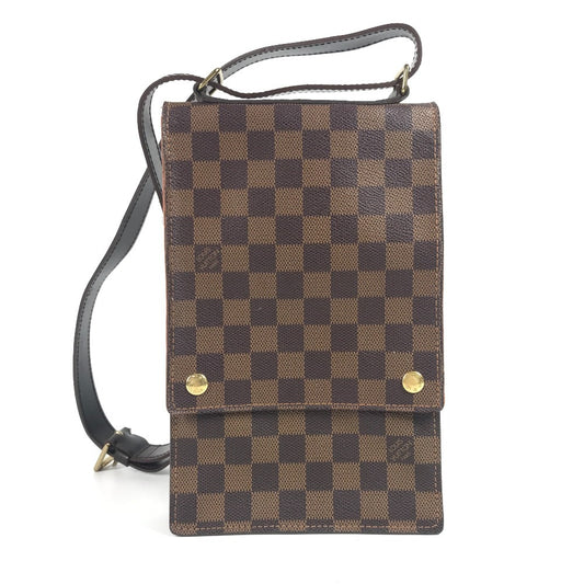 LOUIS VUITTON N45271 Damier Portobello Bag, Crossbody Pochette Shoulder Bag, Damier Canvas, Unisex, Ebene Brown