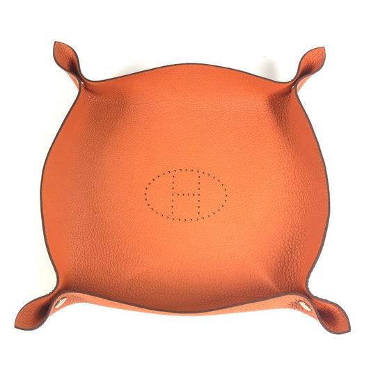HERMES Perforated Logo Vid Poche Accessory Tray, Taurillon Clemence Leather, Unisex, Orange