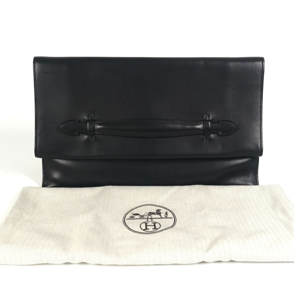 HERMES フラップ ポーチ プリプラ 2つ折り クラッチバッグ レザー ユニセックス ブラック