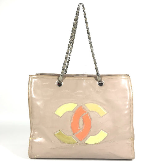 CHANEL リップスティック CC ココマーク ロゴ カバン Wチェーンショルダーバッグ 肩掛け トートバッグ ショルダーバッグ エナメル レディース ベージュ