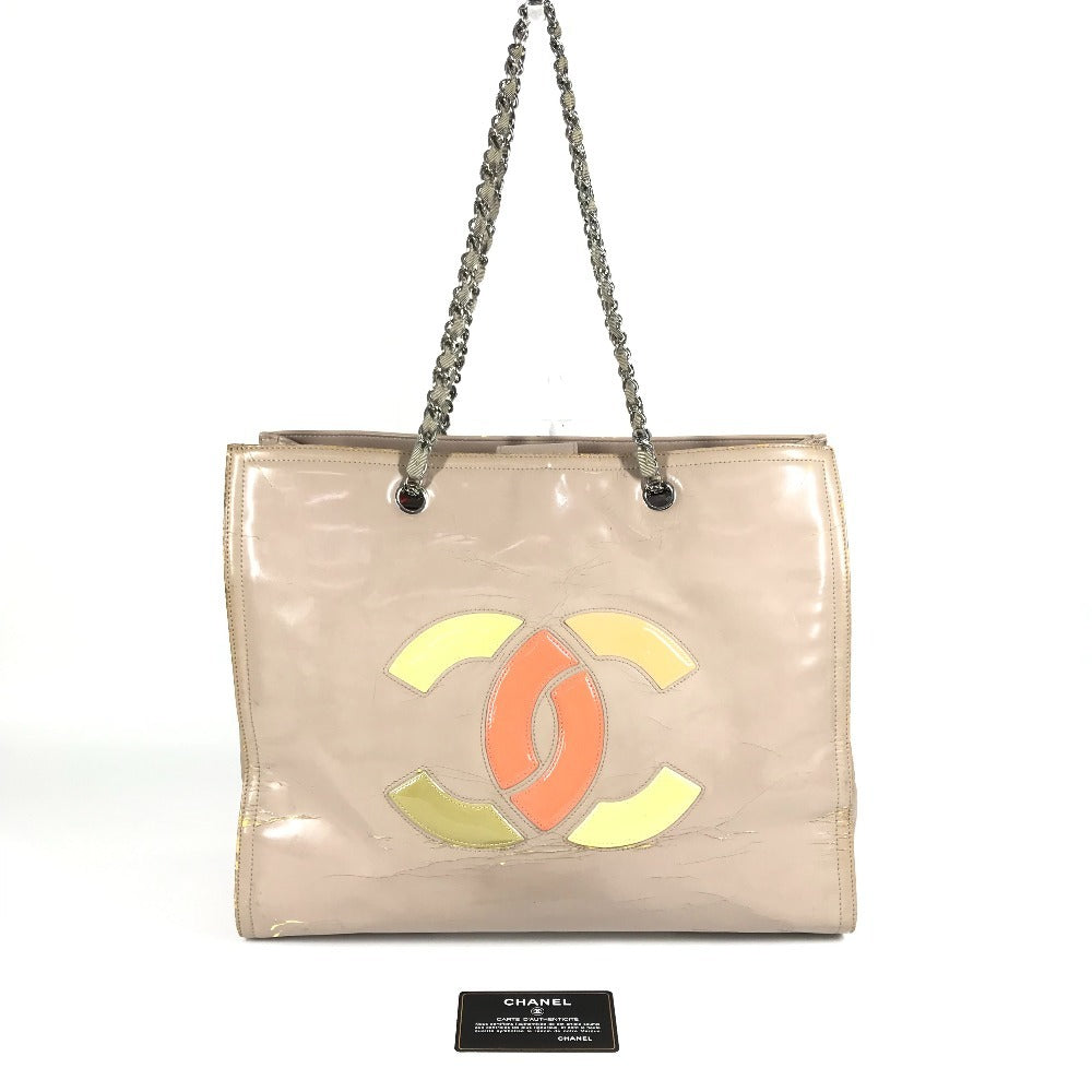 CHANEL リップスティック CC ココマーク ロゴ カバン Wチェーンショルダーバッグ 肩掛け トートバッグ ショルダーバッグ エナメル レディース ベージュ