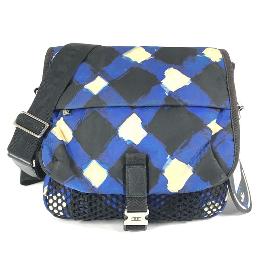 CHANEL エアライン チャーム付き CC ココマーク ロゴ 斜め掛け フラップ カバン メッセンジャーバッグ メッシュ ショルダーバッグ レザー/ナイロン ユニセックス ブルー