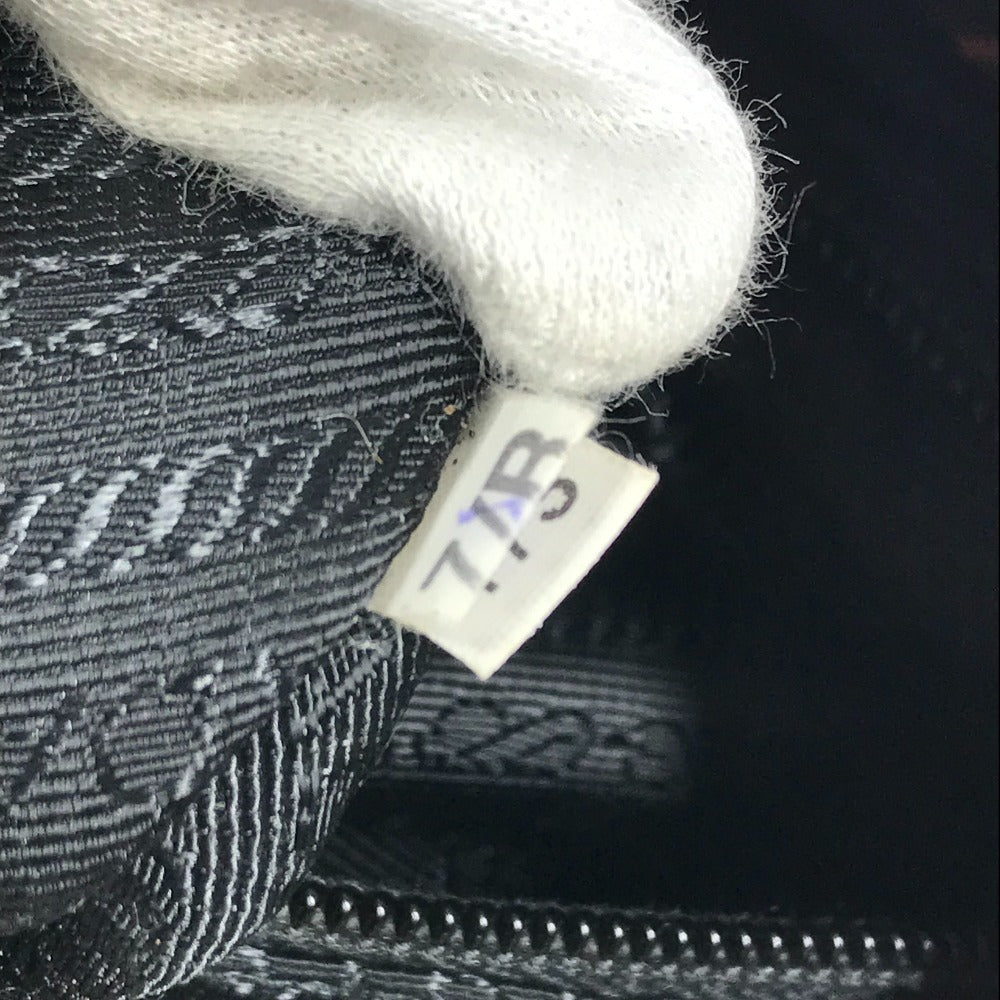 PRADA Floral Triangle Logo Plaque Handbag/Shoulder Bag/Tote Bag in Leather/Nylon, Black