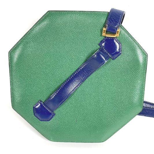 HERMES Vintage Bandoneon 2-Way Bag: Handbag, Clutch, Crossbody Pochette, Two-Tone Shoulder Bag, Unisex Leather, Green and Blue