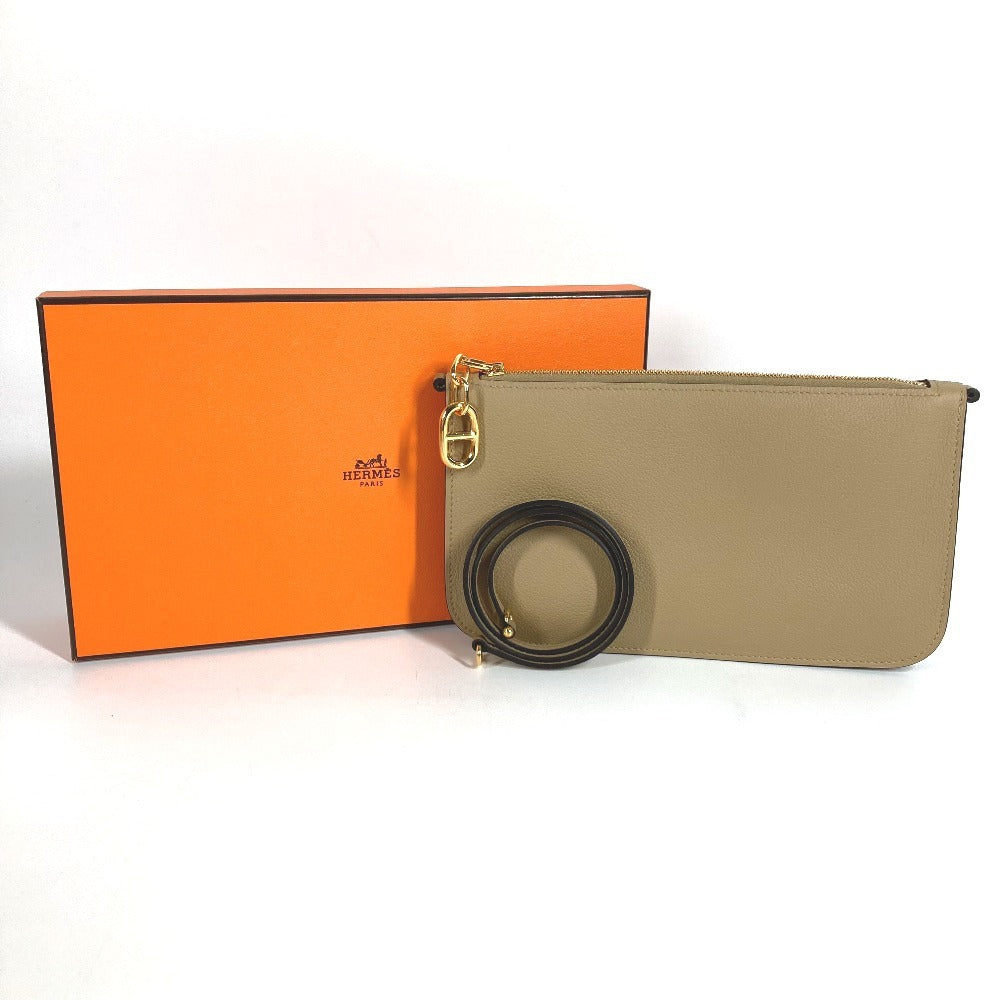 HERMES Zip Ango To Go Chaine d'Ancre Pouch "Zip Ango" To Go Chaine d'Ancre Handbag Shoulder Bag Evercolor Unisex Beige