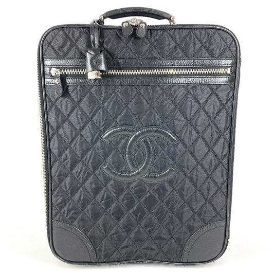CHANEL A33107 Paris-New York Line Matelassé Quilting CC Logo Coco Mark Suitcase 2-Wheel Travel Bag Carry Bag Leather/Nylon Unisex Black