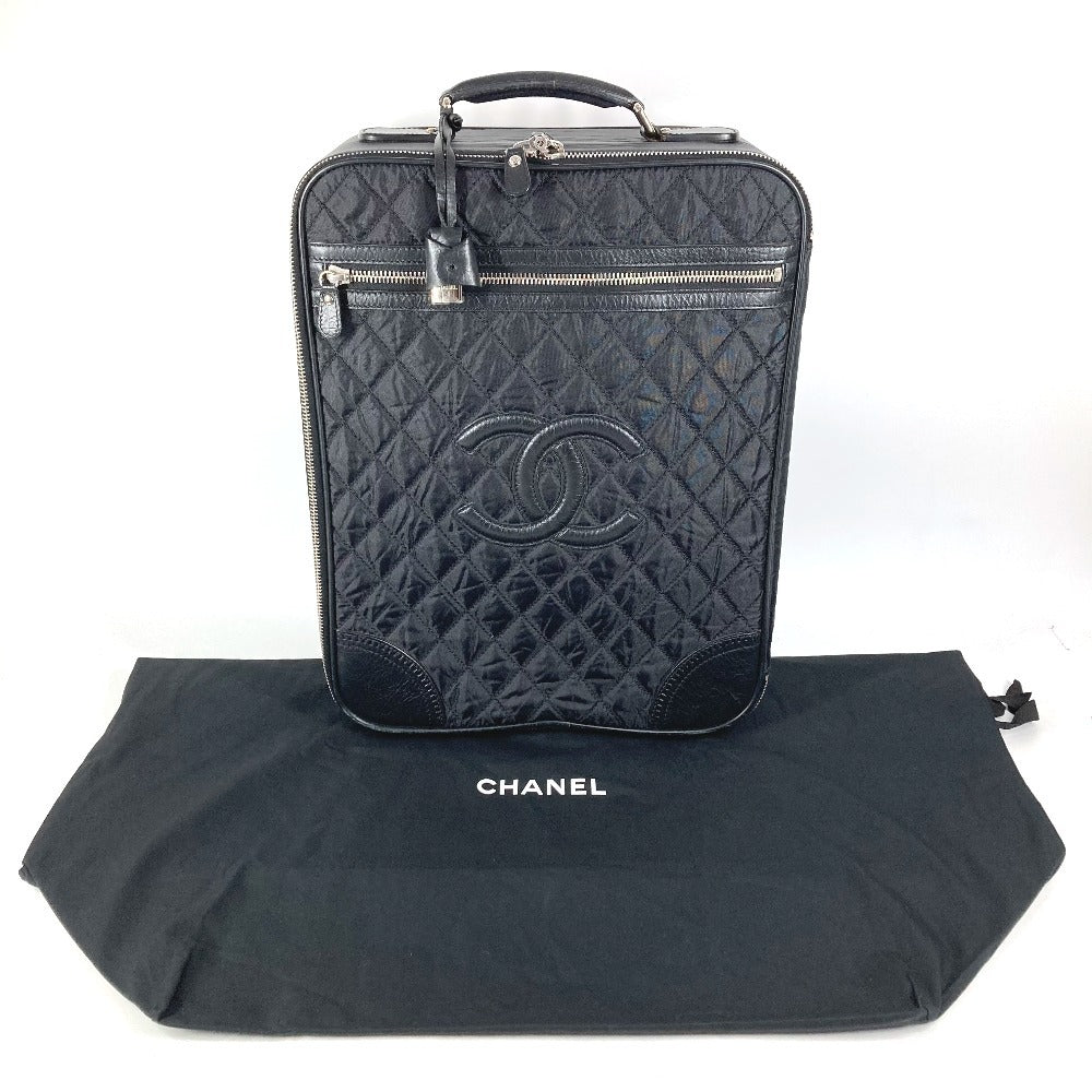 CHANEL A33107 Paris-New York Line Matelassé Quilting CC Logo Coco Mark Suitcase 2-Wheel Travel Bag Carry Bag Leather/Nylon Unisex Black