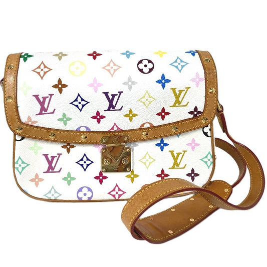 LOUIS VUITTON M92661 Monogram Multicolore Sologne Shoulder Bag with Flap and Studs, Monogram Multicolore Canvas, Women's, Blanc and White
