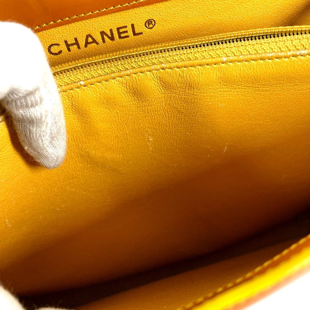 CHANEL logo tote bag, patent leather shoulder bag, women's, orange