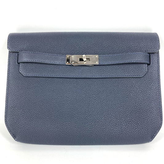 HERMES Kelly Depeche 25 Second Bag Pouch Bag Flap Clutch Bag Togo Unisex Navy