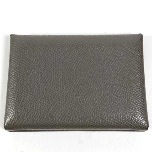 HERMES Calvi Duo Business Card Case, Pass Case, Card Case, Coin Purse, Bi-fold Wallet, Chevre, Unisex, Etain, Gray
