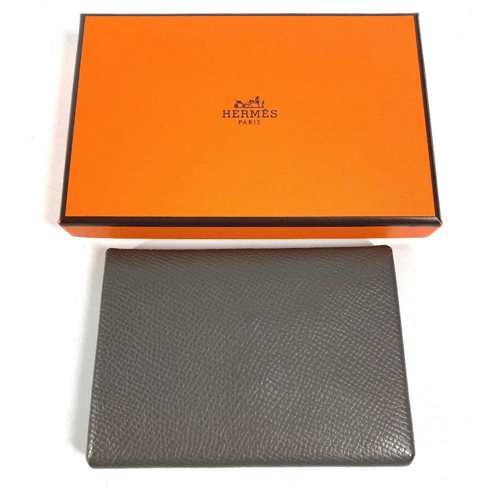 HERMES Calvi Duo Business Card Case, Pass Case, Card Case, Coin Purse, Bi-fold Wallet, Chevre, Unisex, Etain, Gray