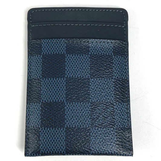 LOUIS VUITTON N63217 Damier Cobalt Porte Carte Pens Business Card Holder, Pass Case with Money Clip, Card Case, Damier Cobalt Canvas, Unisex, Navy