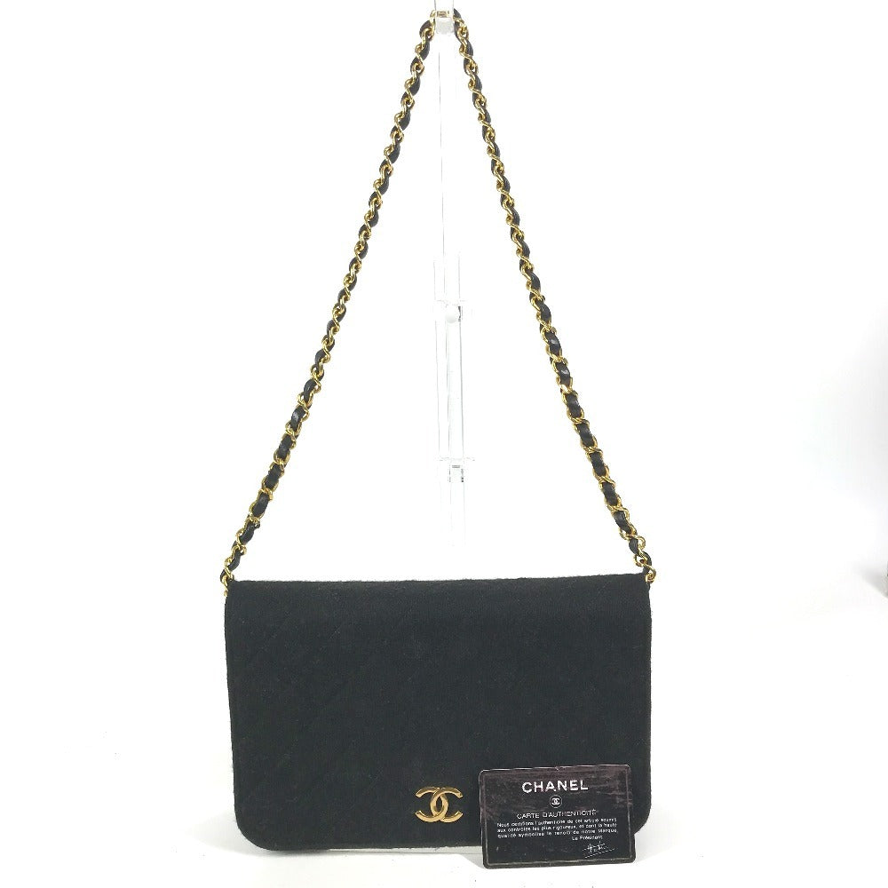CHANEL ヴィンテージ チェーンバッグ CC ココマーク ロゴ キルティング マトラッセ カバン 肩掛け フラップ ショルダーバッグ コットン レディース ブラック