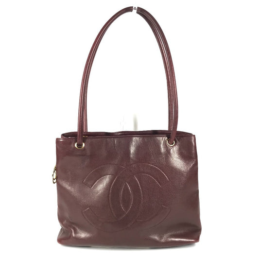 Vintage CHANEL CC logo Coco Mark charm shoulder bag, leather tote bag, women's, wine red