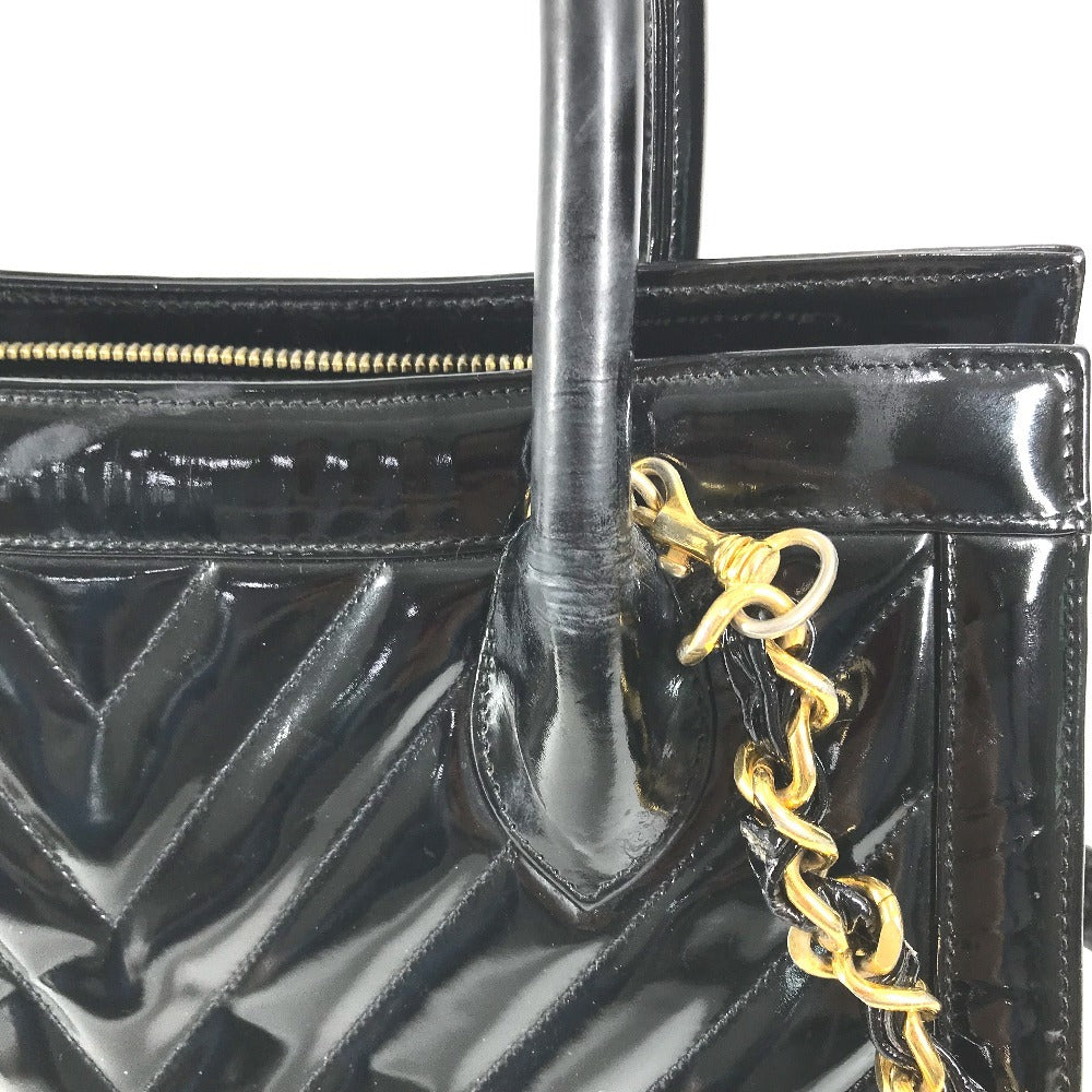 CHANEL ヴィンテージ Vステッチ 2WAYバッグ ココボール CC ココマーク ロゴ カバン 肩掛け ハンドバッグ トートバッグ ショルダーバッグ パテントレザー レディース ブラック