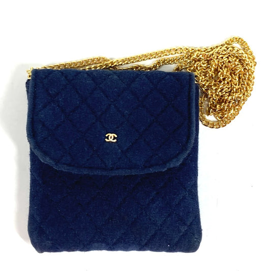 CHANEL ヴィンテージ ココマーク マトラッセ ロゴ CC キルティング チェーン ミニチュア ポーチ 斜め掛け ショルダーバッグ コットン レディース ネイビー