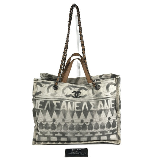 CHANEL 2WAY ココパフューム CC ココマーク カバン トートバッグ Wチェーン ショルダーバッグ レザー/キャンバス レディース グレー