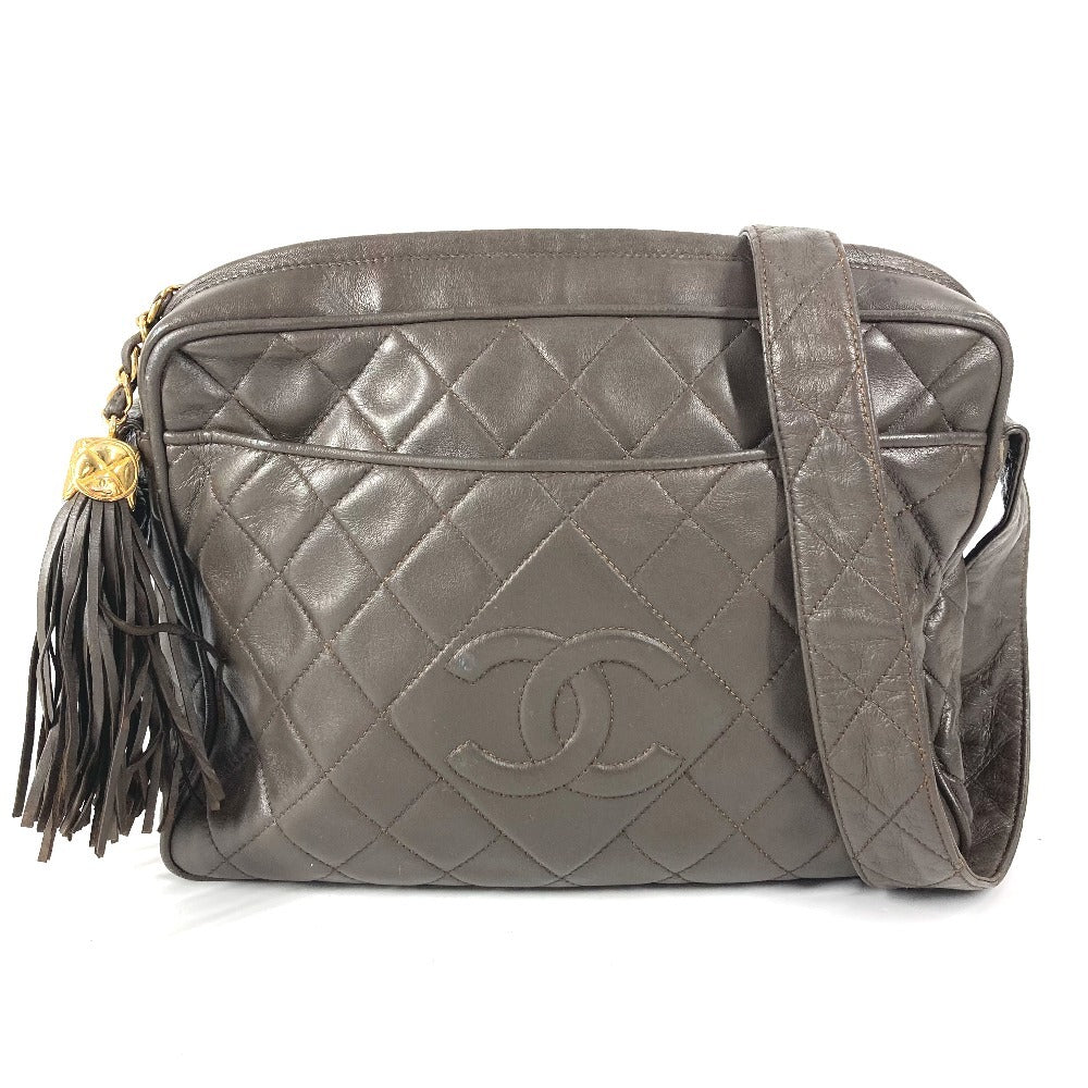 CHANEL ヴィンテージ CC ココマーク ロゴ キルティング マトラッセ カバン 斜め掛け フリンジ タッセル ココボール ショルダーバッグ レザー ユニセックス ブラウン