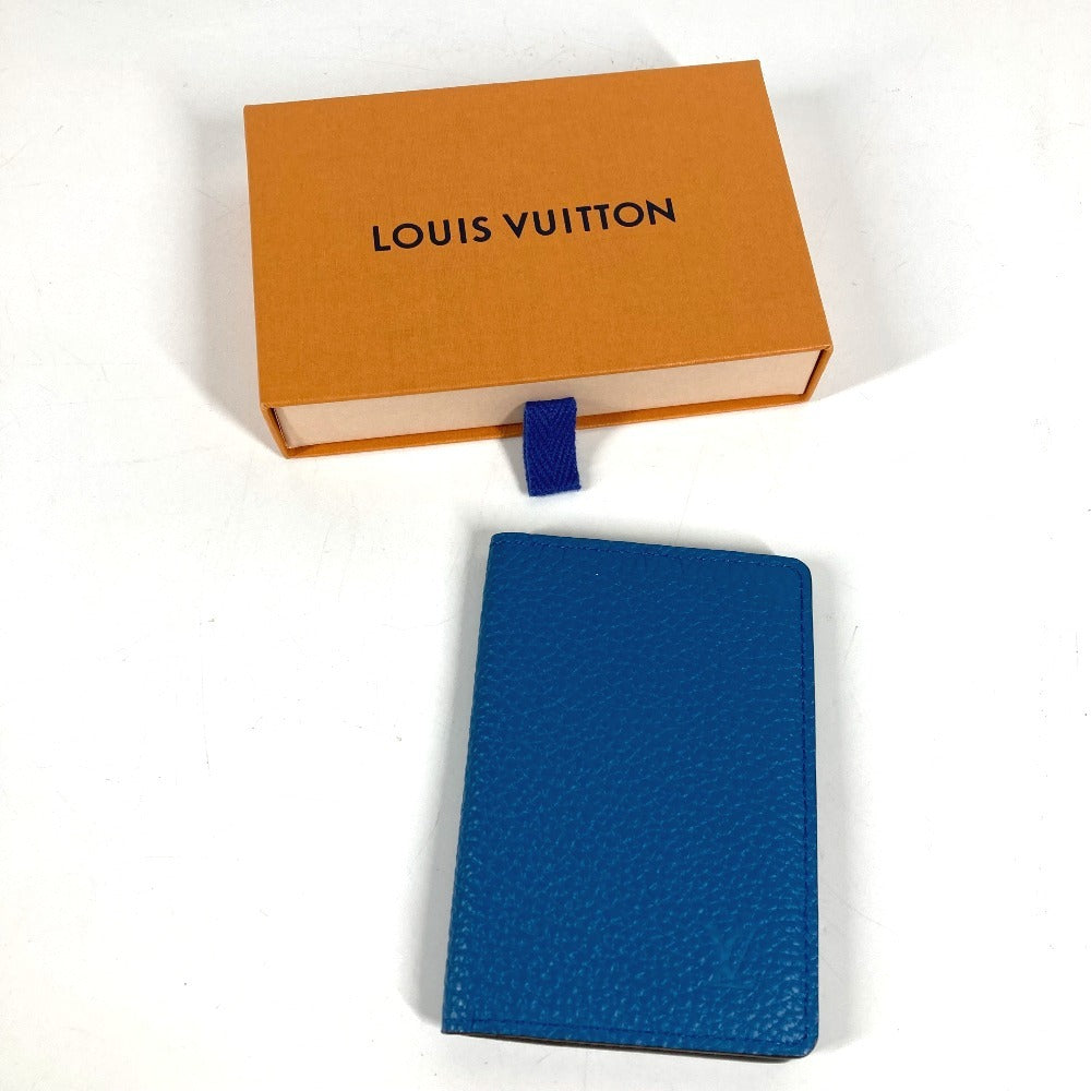 LOUIS VUITTON M58812 Organiser de Poche Bi-fold Pass Case Card Holder Taurillon Leather Unisex Blue
