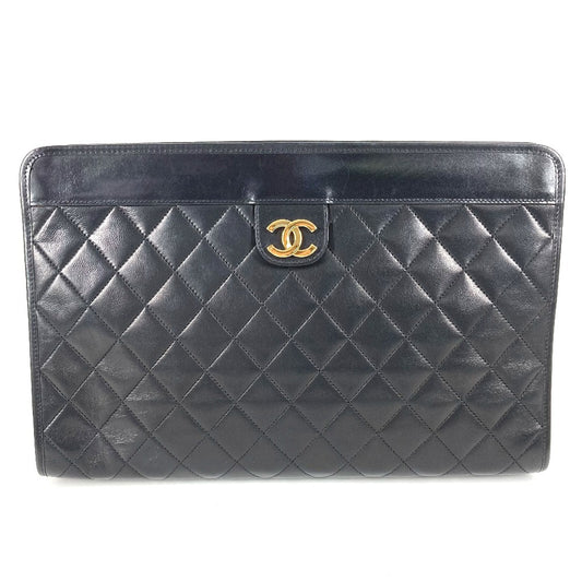 CHANEL ヴィンテージ CC ココマーク ロゴ マトラッセ キルティング カバン ポーチ セカンドバッグ クラッチバッグ レザー ユニセックス ブラック