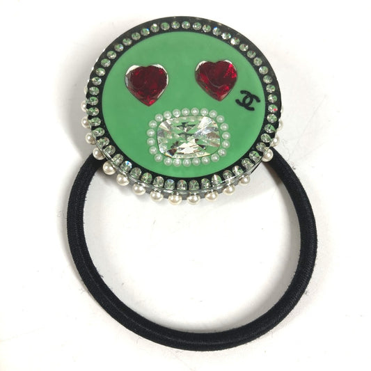 CHANEL 16K Heart CC Coco Mark Logo Hair Accessory Faux Pearl Hair Tie Plastic Unisex Black