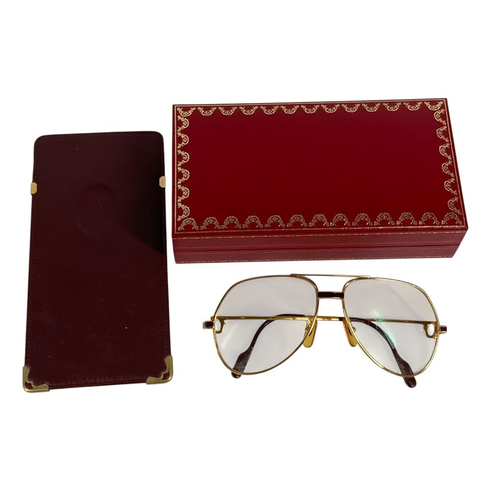 CARTIER Logo Eyeglasses Eyewear Glasses Metal Unisex Gold