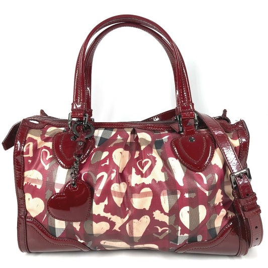 BURBERRY チェック ハート ロゴ カバン 肩掛け トートバッグ ショルダーバッグ PVC ユニセックス ベージュ