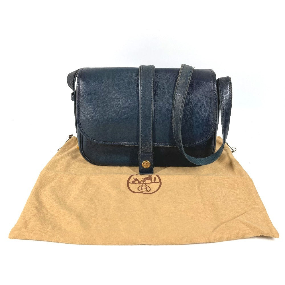 HERMES Vintage Noumea Bag Shoulder Flap Shoulder Bag Leather Unisex Navy