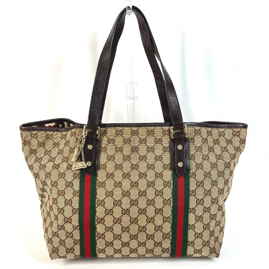 GUCCI 139260 Charm GG Logo Sherry Line Shoulder Tote Bag Handbag Shoulder Bag GG Canvas/Leather Unisex Beige