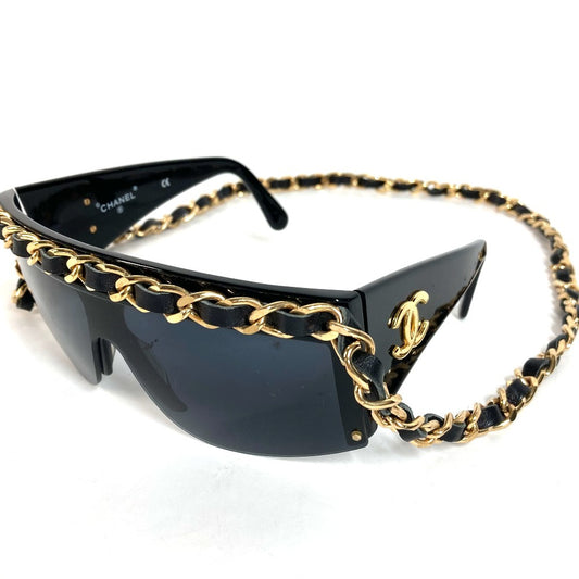 CHANEL 01456 Chain CC Coco Mark Logo Eyeglasses Eyewear Glasses Sunglasses Plastic Unisex Black