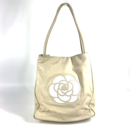 CHANEL カメリア ロゴ カバン トートバッグ 肩掛け ショルダーバッグ レザー ユニセックス ベージュ