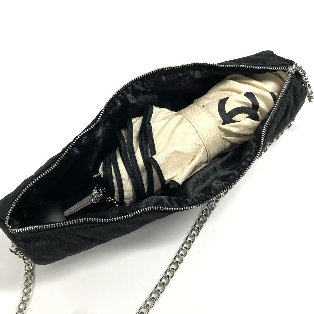 CHANEL CC ココマーク バイカラー 折り畳み傘 アンブレラ チェーンケース付き チェーンポーチ付き 傘 ナイロン ユニセックス ブラック