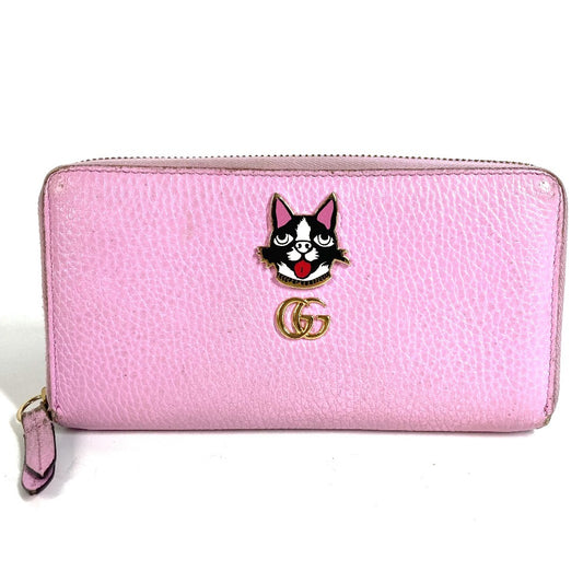 GUCCI 499337 BOSCO Long Wallet Round Zipper Leather Unisex Pink